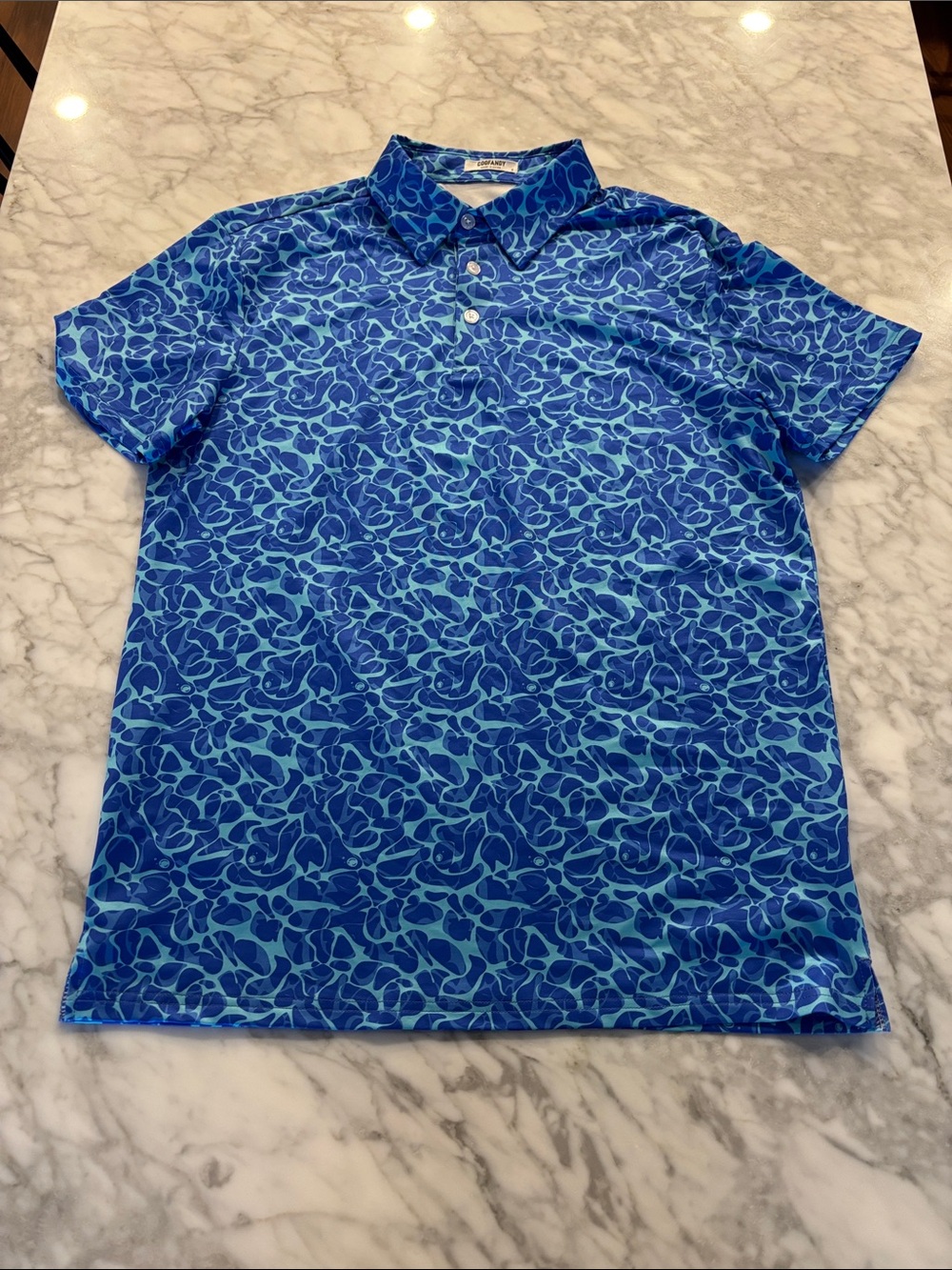 Men's Blue Floral-Pattern Polo Shirt